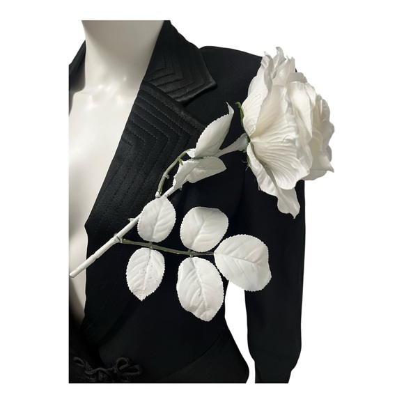 VTG 90s LOUIS FERAUD Black Avant Maximalist Cocktail Tuxedo Jacket 8 w Rose - Picture 3 of 9